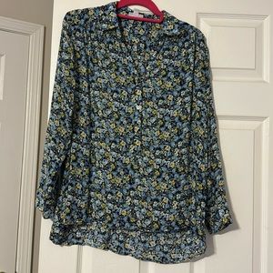 Flower detail Button down long sleeve blouse